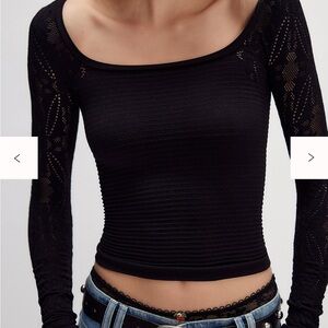 Free People Lace Sleeve Bodysuit